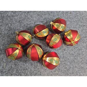 8 Foil Holly Print Ornaments Red Gold Santa Christmas Tree Decoration
